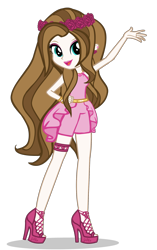 Size: 1388x2204 | Tagged: safe, artist:gihhbloonde, oc, oc only, oc:gihh bloonde, equestria girls, g4, base used, clothes, eyelashes, female, floral head wreath, flower, hand on hip, high heels, shoes, shorts, simple background, smiling, solo, transparent background