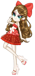 Size: 724x1548 | Tagged: safe, artist:gihhbloonde, oc, oc only, oc:gihh bloonde, equestria girls, g4, base used, bedroom eyes, bow, clothes, dress, eyelashes, female, hair bow, high heels, makeup, shoes, simple background, skirt, solo, transparent background