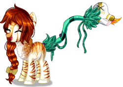 Size: 898x638 | Tagged: safe, artist:gihhbloonde, oc, oc only, original species, plant pony, augmented, augmented tail, base used, bow, braid, eyes closed, female, hair bow, plant, simple background, smiling, solo, tail, transparent background