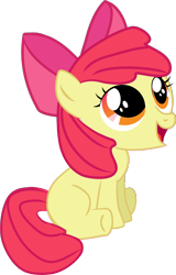 Size: 844x1315 | Tagged: safe, artist:creshosk, apple bloom, earth pony, pony, g4, apple bloom's bow, bow, female, filly, foal, hair bow, happy, looking up, open mouth, open smile, orange eyes, red mane, red tail, simple background, sitting, smiling, solo, tail, transparent background