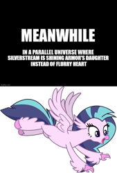 Size: 1000x1477 | Tagged: safe, edit, vector edit, silverstream, classical hippogriff, hippogriff, g4, alternate universe, caption, image macro, imgflip, meanwhile, meme, parent:shining armor, simple background, text, tomska, transparent background, vector