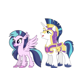 Size: 2464x2281 | Tagged: safe, artist:90sigma, artist:lightningbolt, edit, vector edit, shining armor, silverstream, classical hippogriff, hippogriff, pony, unicorn, g4, alternate universe, armor, duo, father and child, father and daughter, female, high res, male, parent:shining armor, show accurate, spread wings, vector, wings
