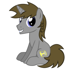 Size: 1406x1406 | Tagged: safe, artist:the smiling pony, oc, oc only, oc:disty, pony, unicorn, g4, .svg available, brown mane, brown tail, full body, horn, looking at you, male, show accurate, simple background, sitting, smiling, smiling at you, solo, stallion, svg, tail, transparent background, unicorn oc, vector
