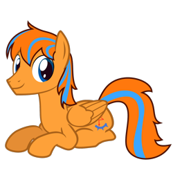 Size: 1406x1406 | Tagged: safe, artist:the smiling pony, oc, oc only, oc:cold front, pegasus, pony, g4, .svg available, blue eyes, folded wings, full body, looking at you, lying down, male, pegasus oc, prone, show accurate, simple background, smiling, smiling at you, solo, stallion, svg, tail, transparent background, two toned mane, two toned tail, vector, wings