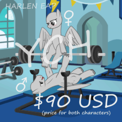 Size: 800x800 | Tagged: safe, artist:harleneap, rainbow dash, soarin', pegasus, pony, g4, animated, commission, gym, lifting, your character here