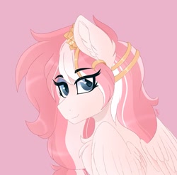 Size: 2019x1983 | Tagged: safe, artist:rand-dums, oc, oc only, pegasus, pony, female, multicolored hair, pegasus oc, pink background, simple background, smiling, solo