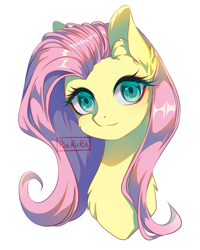 Size: 1600x2000 | Tagged: safe, artist:riariirii2, fluttershy, pony, g4, bust, chest fluff, ear fluff, female, looking at you, mare, portrait, simple background, smiling, solo, white background