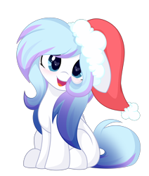 Size: 3080x3631 | Tagged: safe, artist:takan0, oc, earth pony, pony, christmas, cute, female, hat, heart, heart eyes, high res, holiday, long mane, mare, ocbetes, santa hat, simple background, sitting, solo, transparent background, wingding eyes