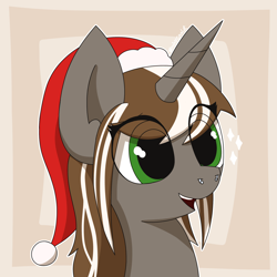 Size: 2000x2000 | Tagged: safe, alternate version, artist:monycaalot, oc, oc:cinni, pony, unicorn, christmas, hat, high res, holiday, santa hat, sketch, smiling, solo, ych example, your character here