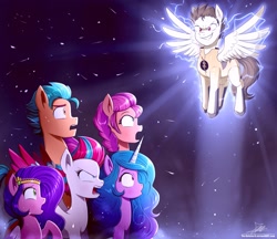 Size: 2048x1771 | Tagged: source needed, safe, artist:the-butch-x, hitch trailblazer, izzy moonbow, pipp petals, sunny starscout, zipp storm, earth pony, pegasus, pony, unicorn, g5, my little pony: a new generation, angry, arrowverse, crossover, eobard thawne, evil grin, grin, light, lightning, looking at something, mane five, ponified, reverse-flash, shocked, smiling