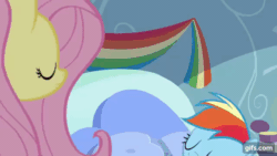Size: 640x360 | Tagged: safe, screencap, fluttershy, rainbow dash, pegasus, pony, g4, season 5, tanks for the memories, animated, crying, eyes closed, female, floppy ears, gif, gifs.com, mare, nose in the air, open mouth, rainbow dash's house, sad