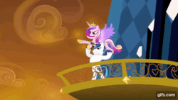 Size: 640x360 | Tagged: safe, screencap, princess cadance, shining armor, alicorn, pony, unicorn, g4, season 3, the crystal empire, animated, bipedal, crown, epic wife tossing, eyes closed, female, gif, gifs.com, jewelry, male, mare, open mouth, regalia, spread wings, stallion, wings, yeet