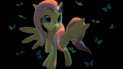 Size: 1280x720 | Tagged: safe, artist:medicgirl7845, fluttershy, butterfly, pegasus, pony, g4, 3d, black background, female, mare, simple background, solo, source filmmaker