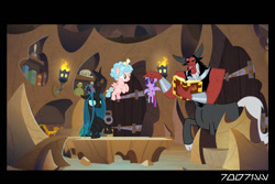 Size: 1288x858 | Tagged: safe, edit, edited screencap, editor:teren rogriss, screencap, cozy glow, lord tirek, queen chrysalis, twilight sparkle, centaur, changeling, changeling queen, pegasus, pony, taur, g4, the ending of the end, book, evil lair, female, grogar's lair, lair, pin, plushie, twilight sparkle plushie, voodoo doll