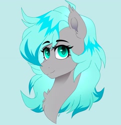 Size: 3121x3224 | Tagged: safe, artist:rand-dums, oc, oc only, pony, blue background, bust, chest fluff, female, high res, simple background, smiling, solo
