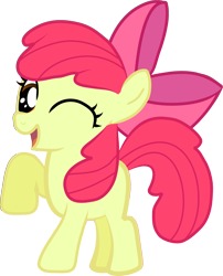 Size: 1828x2259 | Tagged: safe, artist:creshosk, apple bloom, earth pony, pony, g4, adorabloom, cute, female, filly, one eye closed, raised hoof, simple background, solo, transparent background, wink