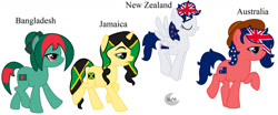 Size: 1280x530 | Tagged: safe, artist:savannah-london, pony, australia, bangladesh, jamaica, nation ponies, new zealand, ponified, rule 85