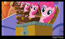 Size: 1288x776 | Tagged: safe, edit, edited screencap, editor:teren rogriss, screencap, pinkie pie, earth pony, pony, g4, the one where pinkie pie knows, chest, droste effect, it never ends, multeity, open chest, poster, recursion, smash fortune, too much pink energy is dangerous, twilight's castle