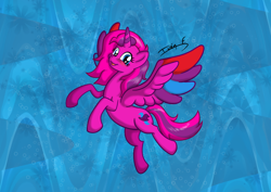 Size: 3508x2481 | Tagged: safe, artist:memprices, oc, oc only, oc:pinkiecintia, alicorn, pony, alicorn oc, flying, high res, horn, original character do not steal, request, requested art, spread wings, wings