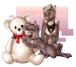 Size: 3810x3340 | Tagged: safe, artist:lunciakkk, oc, oc only, chest fluff, commission, high res, hug, plushie, pubic fluff, teddy bear