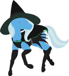Size: 1455x1605 | Tagged: safe, alternate version, artist:thehuskylord, trixie, pony, unicorn, g4, black stockings, cape, clothes, costume, dot eyes, hat, holiday, lying down, mane, pointy ponies, simple, simple background, socks, solo, tail, thigh highs, transparent background, witch, witch hat