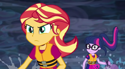 Size: 1920x1071 | Tagged: safe, screencap, sci-twi, sunset shimmer, twilight sparkle, equestria girls, equestria girls series, g4, spring breakdown, spoiler:eqg series (season 2), cruise outfit, semper paratus
