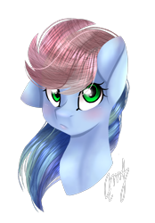 Size: 1260x1810 | Tagged: safe, artist:enifersuch, oc, oc only, pony, bust, eyelashes, female, mare, multicolored hair, not rainbow dash, one ear down, rainbow hair, simple background, solo, transparent background