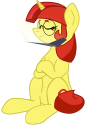 Size: 835x1200 | Tagged: safe, artist:aaronmk, oc, oc only, oc:lefty pony, 2022 community collab, derpibooru community collaboration, crossed hooves, freckles, glasses, mirror, simple background, sitting, smiling, solo, transparent background, vector