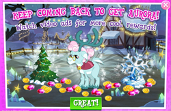Size: 1035x676 | Tagged: safe, gameloft, aurora the reindeer, g4, advertisement, christmas, gem, holiday