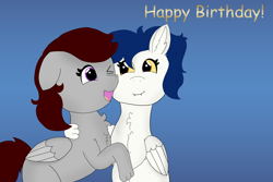 Size: 6000x4000 | Tagged: safe, artist:eminent entropy, oc, oc only, oc:aurora rider, oc:skyfire lumia, hengstwolf, pegasus, pony, werewolf, birthday, duo, happy birthday, hug, romantic