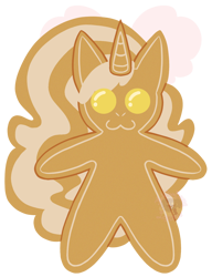 Size: 1178x1534 | Tagged: safe, artist:thatdarnbun, oc, oc only, oc:fleurbelle, bow, female, food, gingerbread (food), gingerbread pony, hair bow, mare, simple background, transparent background, yellow eyes