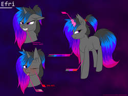 Size: 2560x1920 | Tagged: safe, artist:darky_wings, oc, oc only, oc:efri, pony, unicorn, angry, female, horny, one eye closed, reference sheet, sharp teeth, teeth, tongue out