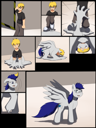 Size: 1920x2560 | Tagged: safe, artist:wolferion, oc, oc only, goo, human, pegasus, pony, bondage, encasement, glasses, human to pony, living latex, male, solo, transformation, transformation sequence