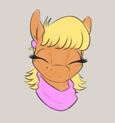 Size: 1396x1498 | Tagged: safe, artist:aquaticvibes, ms. harshwhinny, earth pony, pony, g4, bust, cute, female, gray background, mare, ms. cutewhinny, portrait, simple background, smiling, solo, when she smiles