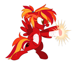 Size: 2175x1889 | Tagged: safe, artist:khimi-chan, oc, oc only, oc:fire strike, pegasus, pony, arm wraps, bipedal, eyelashes, female, freckles, mare, open mouth, pegasus oc, punch, scar, sharp teeth, simple background, teeth, transparent background, underhoof, wings