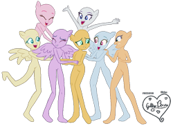 Size: 841x614 | Tagged: safe, artist:gihhbloonde, applejack, fluttershy, pinkie pie, rainbow dash, rarity, sci-twi, sunset shimmer, twilight sparkle, human, equestria girls, equestria girls series, forgotten friendship, g4, barefoot, base, eyelashes, eyes closed, feet, female, group, hug, ponied up, simple background, smiling, transparent background, wings
