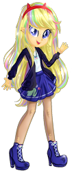 Size: 448x1068 | Tagged: safe, artist:gihhbloonde, oc, oc only, equestria girls, g4, base used, clothes, devil horns, equestria girls-ified, eyelashes, female, high heels, horns, shoes, simple background, skirt, smiling, solo, transparent background, waving