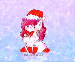 Size: 2404x1978 | Tagged: safe, artist:krissstudios, oc, oc:brenna, earth pony, pony, christmas, chubbie, hat, holiday, santa hat, solo