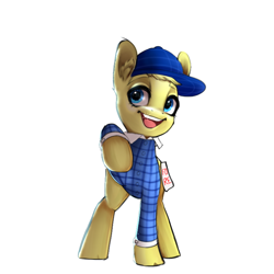 Size: 768x768 | Tagged: safe, artist:mayslost, oc, oc only, oc:foxy whooves, fox, fox pony, hybrid, cap, clothes, hat, male, plaid shirt, shirt, simple background, solo, white background