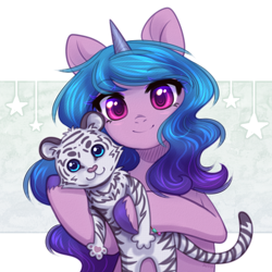 Size: 2000x2000 | Tagged: safe, artist:avrameow, izzy moonbow, big cat, pony, tiger, unicorn, g5, my little pony: a new generation, cute, female, high res, izzybetes, looking at you, mare, plushie, solo