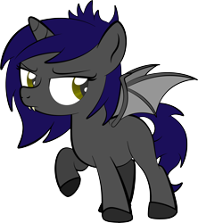 Size: 3616x4074 | Tagged: safe, artist:alexdti, oc, alicorn, bat pony, bat pony alicorn, pony, bat wings, female, filly, horn, simple background, solo, transparent background, wings