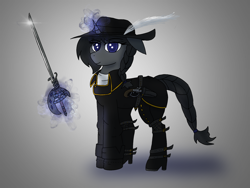 Size: 2160x1620 | Tagged: safe, artist:nagithebat, oc, oc:luna dreamblade, pony, unicorn, clothes, female, flintlock, gun, high heels, mare, pirate, rapier, shoes, sword, weapon