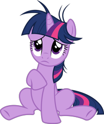 Size: 6000x7148 | Tagged: safe, artist:twilirity, twilight sparkle, pony, unicorn, g4, lesson zero, season 2, .svg available, absurd resolution, female, frown, full body, horn, looking up, mare, messy mane, multicolored mane, multicolored tail, purple eyes, purple skin, sad, simple background, sitting, solo, tail, transparent background, unicorn twilight, vector