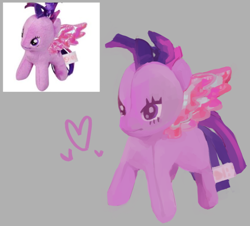 Size: 640x578 | Tagged: safe, artist:malan, twilight sparkle, alicorn, pegasus, pony, derpibooru, g4, female, gray background, heart, mare, meta, missing cutie mark, missing horn, mohawk, pegasus twilight sparkle, plushie, simple background, solo, tags, twilight sparkle (alicorn), vulgar description