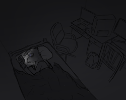 Size: 2600x2056 | Tagged: safe, artist:somber, oc, oc only, oc:sombird, griffon, bed, chair, computer, dark, depression, edgy, griffon oc, high res, male, phone, room, solo