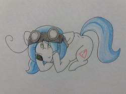 Size: 2064x1548 | Tagged: safe, artist:cherro, oc, oc only, oc:mal, earth pony, pony, butt, goggles, plot, solo, traditional art