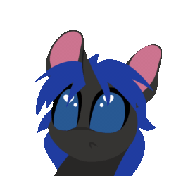 Size: 1200x1200 | Tagged: safe, artist:hyper dash, part of a set, oc, oc only, oc:swift dawn, changeling, animated, blue changeling, blue eyes, blushing, changeling oc, commission, cute, disembodied hoof, eyebrows, eyes closed, fangs, gif, male, ocbetes, open mouth, petting, simple background, smiling, solo, transparent background, ych result