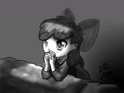 Size: 1280x960 | Tagged: safe, artist:arielsbx, apple bloom, human, g4, female, grayscale, humanized, monochrome, solo