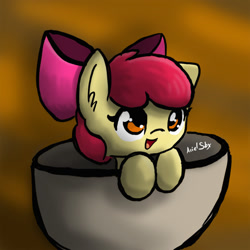 Size: 800x800 | Tagged: safe, artist:arielsbx, apple bloom, earth pony, pony, g4, adorabloom, bowl, cup, cup of pony, cute, female, filly, micro, solo