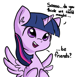 Size: 701x692 | Tagged: safe, artist:tjpones edits, color edit, edit, editor:lilliz, twilight sparkle, alicorn, pony, g4, adorkable, adorkable twilight, bronybait, colored, colored sclera, cute, dialogue, dork, female, horn, open mouth, princess of friendship, question mark, simple background, solo, spread wings, talking, tjpones is trying to murder us, twiabetes, twilight sparkle (alicorn), white background, wings